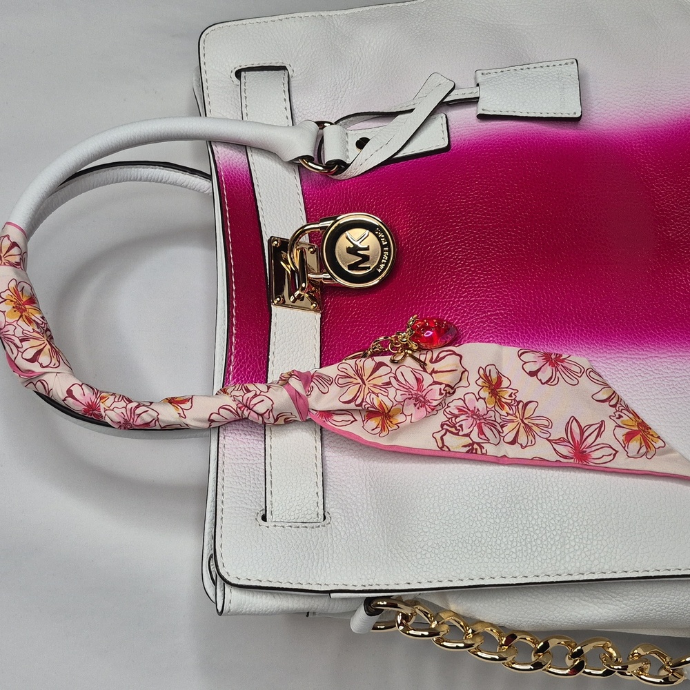 MICHAEL Michael Kors Hamilton Spray Pink and White Satchel Tote Bag - Picture 5 of 17